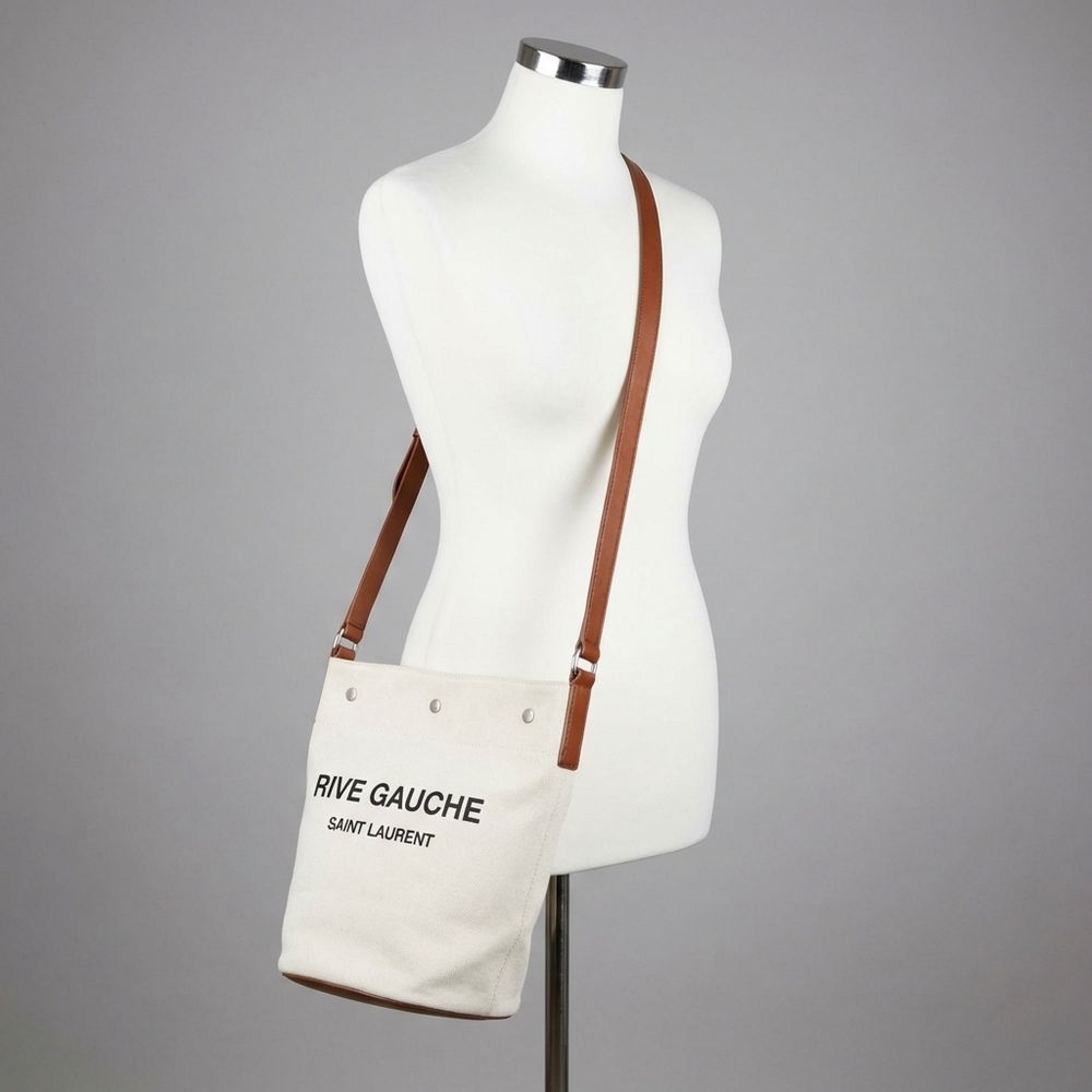 NEW SAINT LAURENT women's rive gauche leather bucket bag in brown - Picture 1 of 6